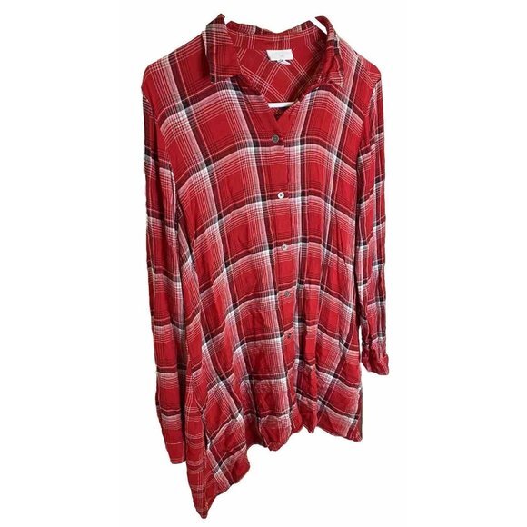 J Jill Shirt Women Small Tall Red Plaid Button Up  Long Sleeve Rayon Top - Picture 2 of 5